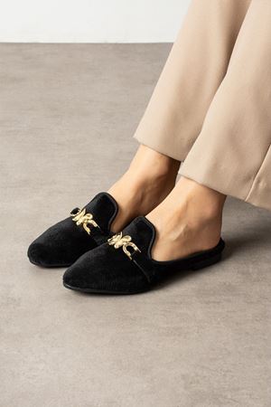 Noira Siyah Kısa Tüylü Elegant Nişan Çeyiz Bohça Misafir Ev Terliği