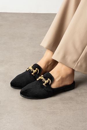 Norel Siyah Kısa Tüylü Elegant Nişan Çeyiz Bohça Misafir Ev Terliği