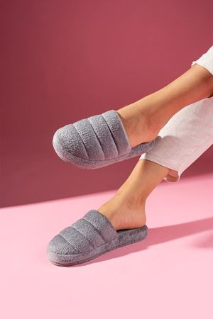 Bony Gri Önü Kapalı Sarma Tabanlı Ev Terliği