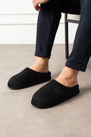 Atina Erkek Siyah Çizgi Şerit Desenli Önü Kapalı Ev Terliği 