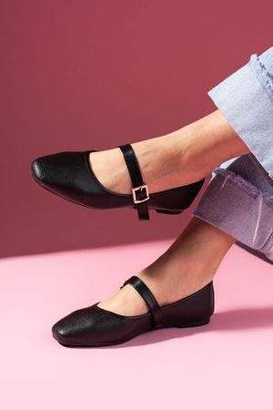 Valessa Siyah Natural Gold Tokalı Kemer Bantlı Babet