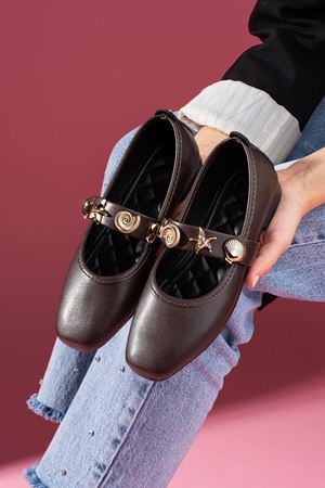 Marina Kahverengi Cilt Deniz Kabuğu Yıldız Aksesuar Bantlı Babet