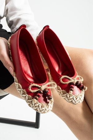 Caldera Kırmızı Cilt Hasır Sarma Thermo Tabanlı Premium Babet