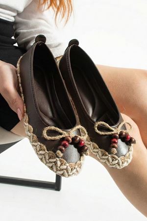 Caldera Kahverengi Cilt Hasır Sarma Thermo Tabanlı Premium Babet