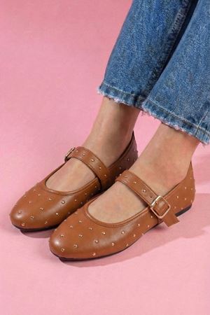 Kroma Taba Cilt Metal Mini Troklu Kemerli Premium Babet