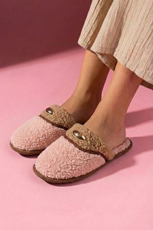 Evelis Bej Vizon Havlu Dokulu Damla Aksesuarlı Ev Terliği