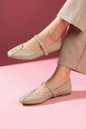 Castana Vizon Cilt Metal Mini Troklu Gold Tokalı Tek Bant Babet