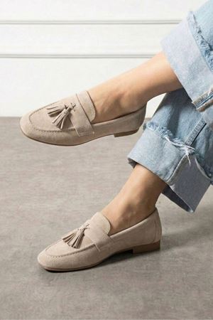 Savona Bej Süet Püskül Detaylı Loafer Babet Günlük Ayakkabı