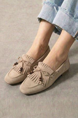 Ravello Vizon Süet Boncuk Detaylı Püsküllü Bağcıklı Loafer Babet Günlük Ayakkabı