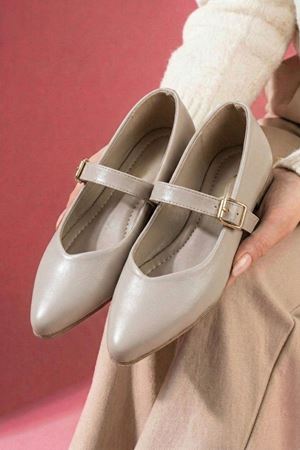 Marion Vizon Kırışık Rugan Gold Tokalı Kemerli Sivri Kalıp Babet