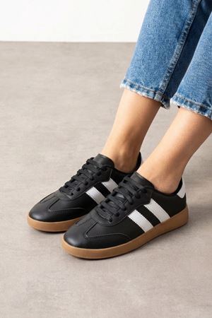 Fortuna Siyah Beyaz Şeritli Bağcıklı Spor Sneaker Ayakkabı