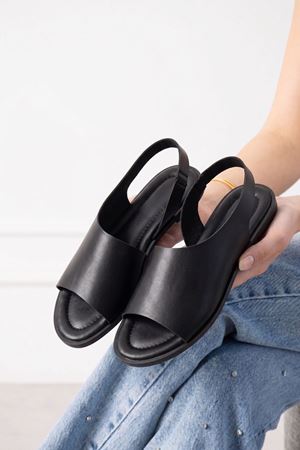 Cadiz Siyah Yumuşak Cilt Derili Soft Tabanlı Sandalet