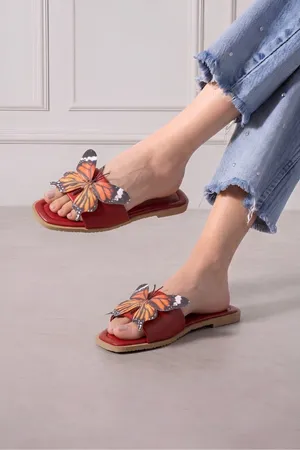 Papillon Kırmızı Kumaş Kelebek Detaylı Terlik