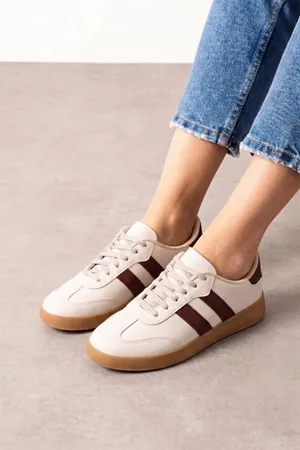 Fortuna Bej Kahverengi Şeritli Bağcıklı Spor Sneaker Ayakkabı