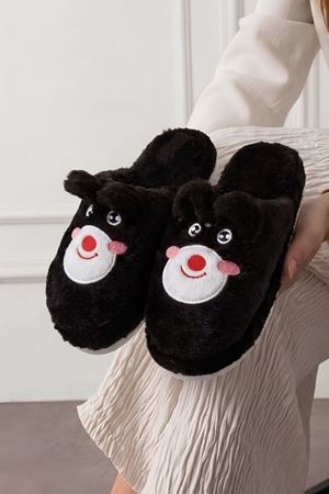 Pobi Kahverengi Ayıcık Figürlü Peluş Kadın Kışlık Ev Terliği