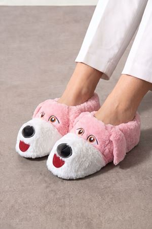 Pochi Pudra Köpek Figürlü Panduf Peluş Kadın Ev Terliği