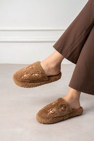 Gofin Vizon Mini Kelebekler Detaylı Peluş Ev Terliği Kadın Kışlık Terlik