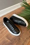 Tiron Siyah- Beyaz Tabanlı Cilt  Kadın Sneaker