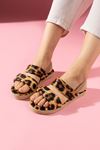 Noran Leopar Çift Kemerli Lastikli Sandalet    