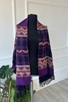 Shawl Lila Ekoseli Üçgen Desenli Atkı & Şal