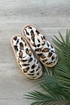Alice Beyaz Bej Şeritli Leopar Desenli Önü Kapalı Ev Terliği 