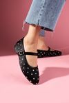 Blanky Siyah Saten Taşlı Kemerli Premium Babet