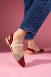 Finex Kırmızı Bej Çift RenkliÖnü Kapalı Triko Örgü Lastikli Sandalet 