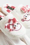 Papy Beyaz-Pembe Papyonlu Karakter Nakışlı Peluş Kadın Sessiz Tabanlı Ev Terliği 