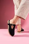 Sabrosa Siyah Süet Tokalı Önü Kapalı Kadın Terliği