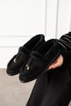 Ravon Siyah Süet Mini Aksesuarlı Peluş Şerit Detaylı Loafer Babet Günlük Ayakkabı