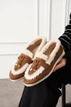 Ravon Taba Süet Mini Aksesuarlı Peluş Şerit Detaylı Loafer Babet Günlük Ayakkabı