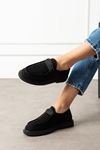 Vareon Siyah Süet Bağcıklı Kalın Saraç Detaylı Loafer Babet Günlük Ayakkabı