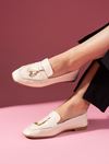 Viona Bej Cilt Saraçlı Mini Fiyonk Aksesuarlı Loafer Babet