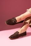 Arven Kahverengi Süet Saraçlı Gold Tokalı Loafer Babet