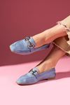 Arven Bebe Mavisi Süet Saraçlı Gold Tokalı Loafer Babet