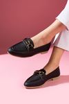 Lucia Siyah Gold Zincir Aksesuarlı Loafer Babet