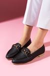Lucia Siyah Gold Zincir Aksesuarlı Loafer Babet