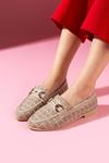 Cassia Vizon Simli Kumaş Gold Zincir Aksesuarlı Loafer Babet