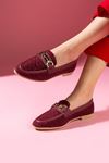 Cassia Bordo Simli Kumaş Gold Zincir Aksesuarlı Loafer Babet
