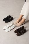 Alba Siyah Tül Nakışlı Mini Taş İşlemeli Kemerli Premium Babet