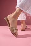 Nolise Vizon Kırışık Rugan Tokalı Şık Kadın Günlük Terlik 