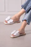 Papillon Beyaz Kumaş Kelebek Detaylı Terlik
