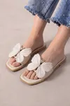 Papillon Bej Kumaş Kelebek Detaylı Terlik