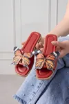 Papillon Kırmızı Kumaş Kelebek Detaylı Terlik