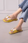 Papillon Sarı Kumaş Kelebek Detaylı Terlik