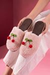 Cerise Pudra Kiraz Ponpon Aksesuarlı Peluş Kadın Ev Terliği